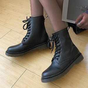Black combat boots lace-up ankle boots fashion martin boots