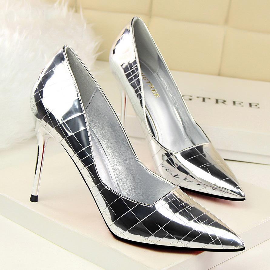 Women sexy metallic prom pointed toe stiletto heels