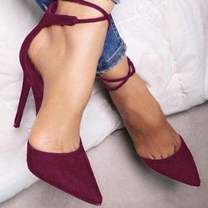 Women pointed toe sexy strappy lace up heels