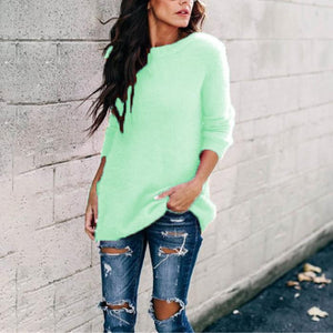 Women knit long sleeve pullover crew neck sweater