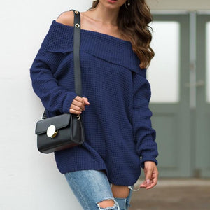 Women Solid Loose Off The Shoulder Sweater