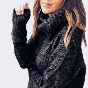 Solid Knit Long Sleeve Turtleneck Sweaters For Women