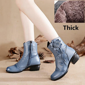 Women fashion flower  block heel ankle boots