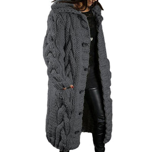 Women long knitted button up duster cardigan