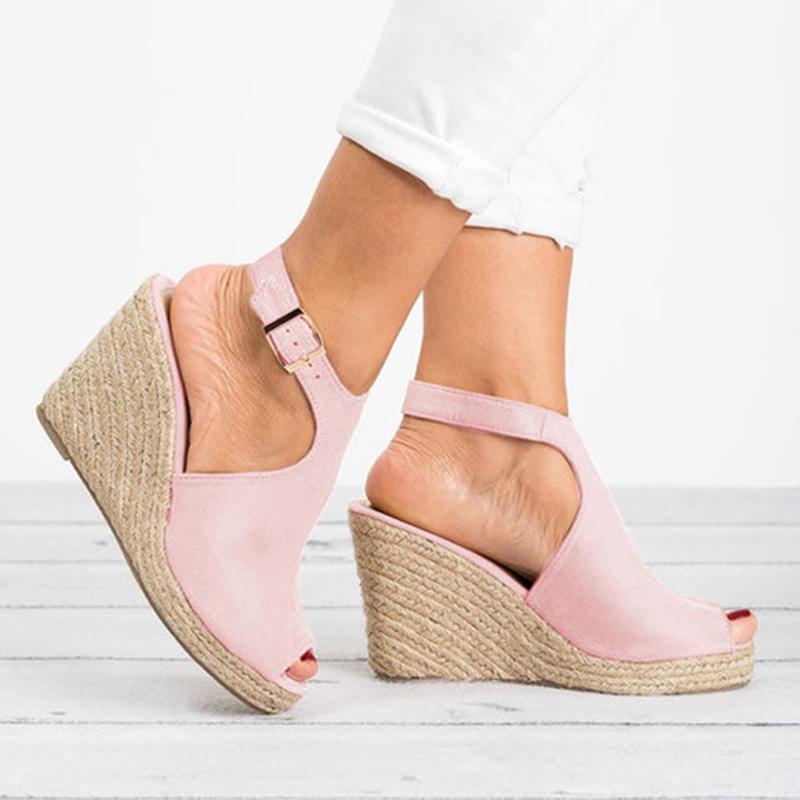 Wedge Espadrille Suede Peep Toe Ankle Strap Slingback Sandals