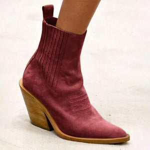 Women's suede ankle boots pointed toe block heel fashion ankle boots