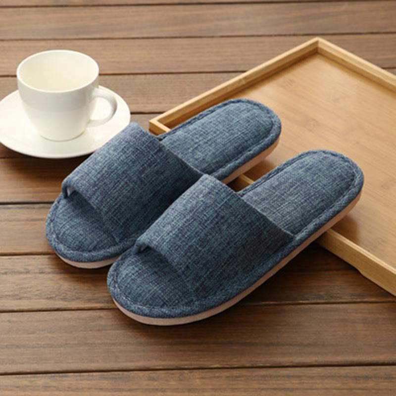 Linen Slip-On Flat Heel House Comfy Slippers - fashionshoeshouse