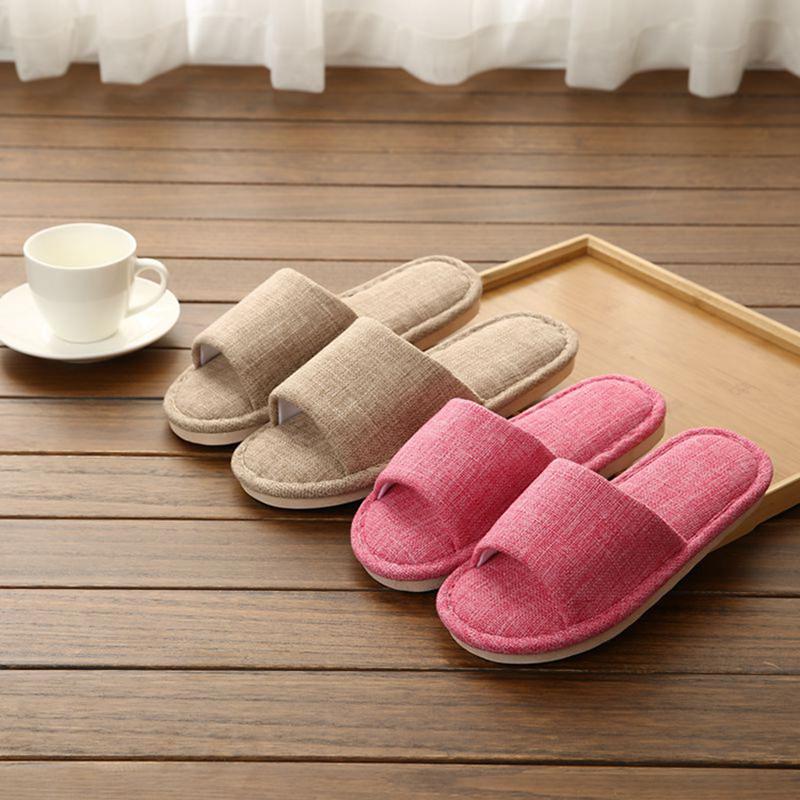 Linen Slip-On Flat Heel House Comfy Slippers - fashionshoeshouse