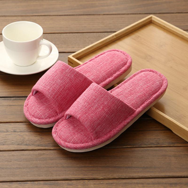 Linen Slip-On Flat Heel House Comfy Slippers - fashionshoeshouse