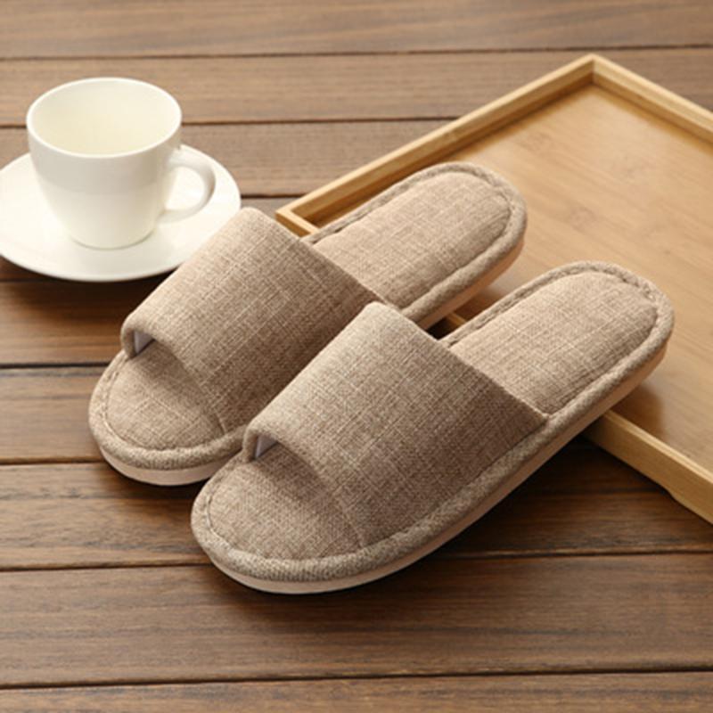 Linen Slip-On Flat Heel House Comfy Slippers - fashionshoeshouse