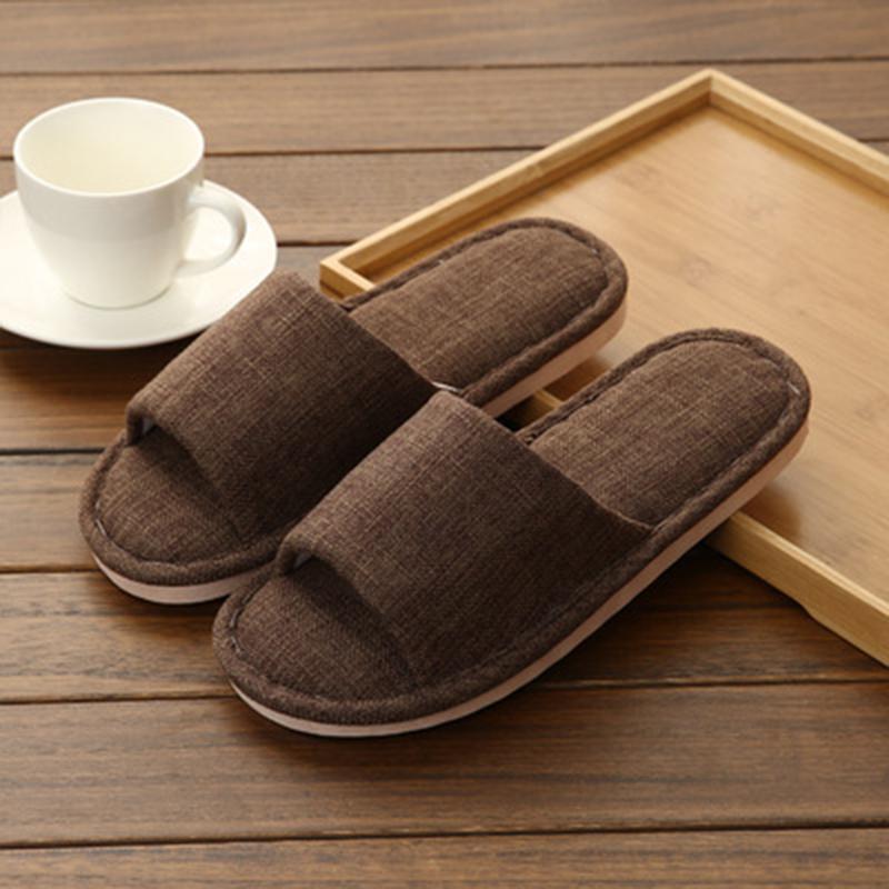 Linen Slip-On Flat Heel House Comfy Slippers - fashionshoeshouse