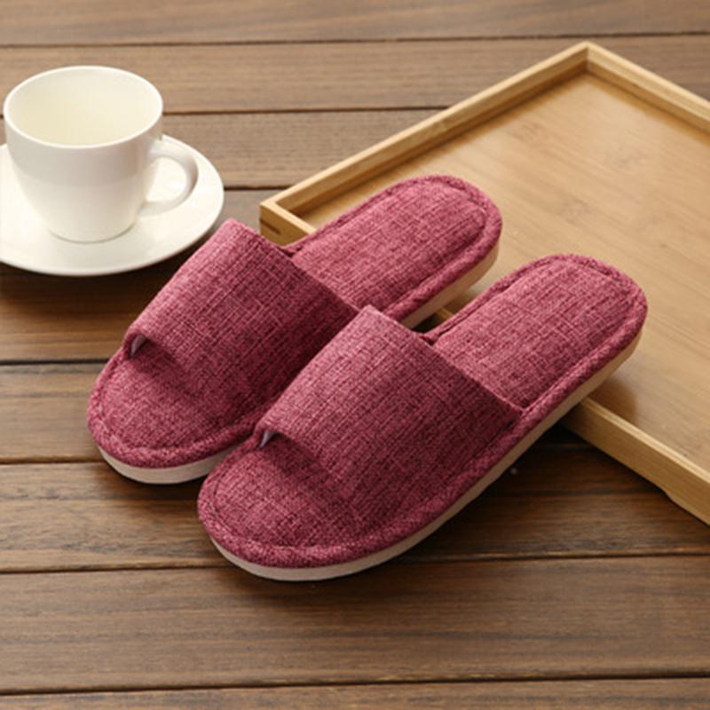 Linen Slip-On Flat Heel House Comfy Slippers - fashionshoeshouse