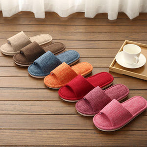 Linen Slip-On Flat Heel House Comfy Slippers - fashionshoeshouse