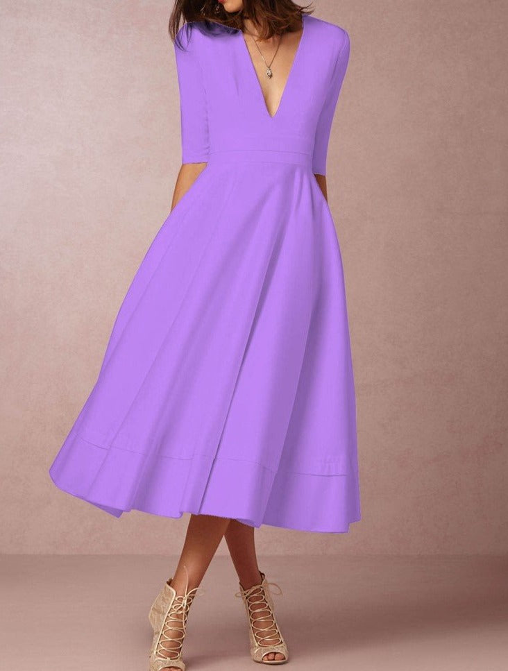 Daily 3/4 Sleeve Paneled Prom Dress - GetComfyShoes