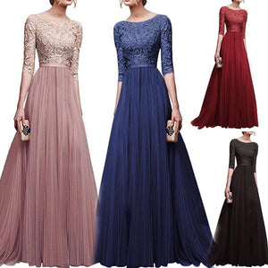 Women lace flower half sleeve evening party maxi dresses