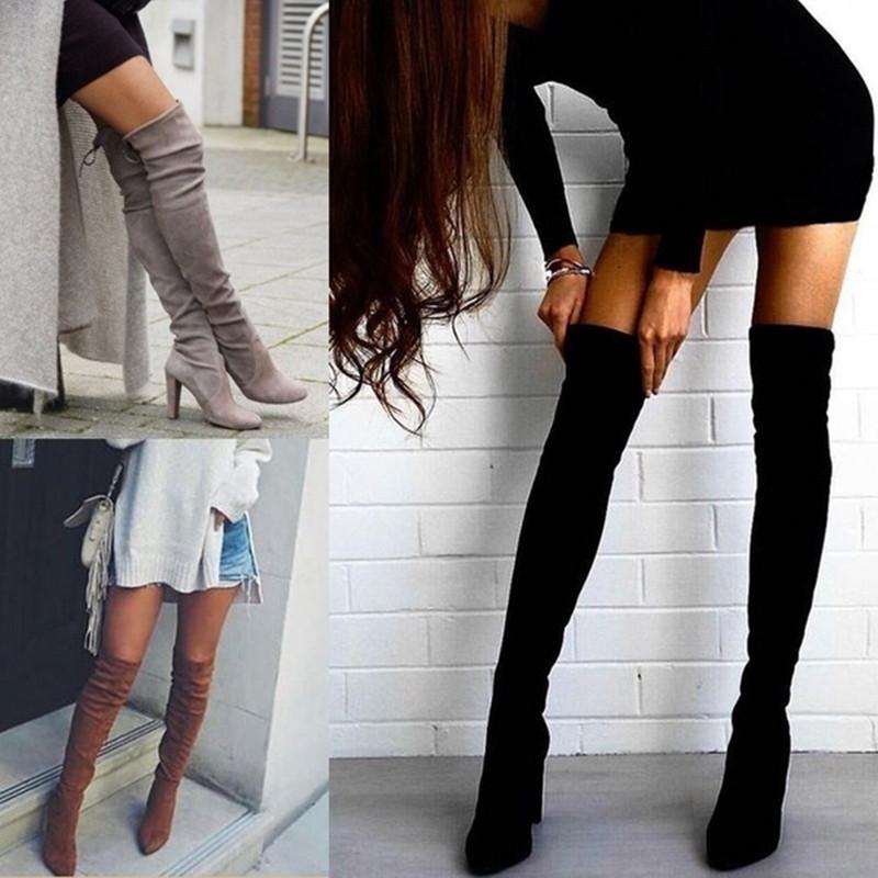 Over the knee heeled boots elastic suede long boots thigh high boots