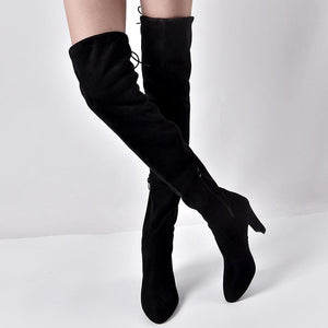 Over the knee heeled boots elastic suede long boots thigh high boots