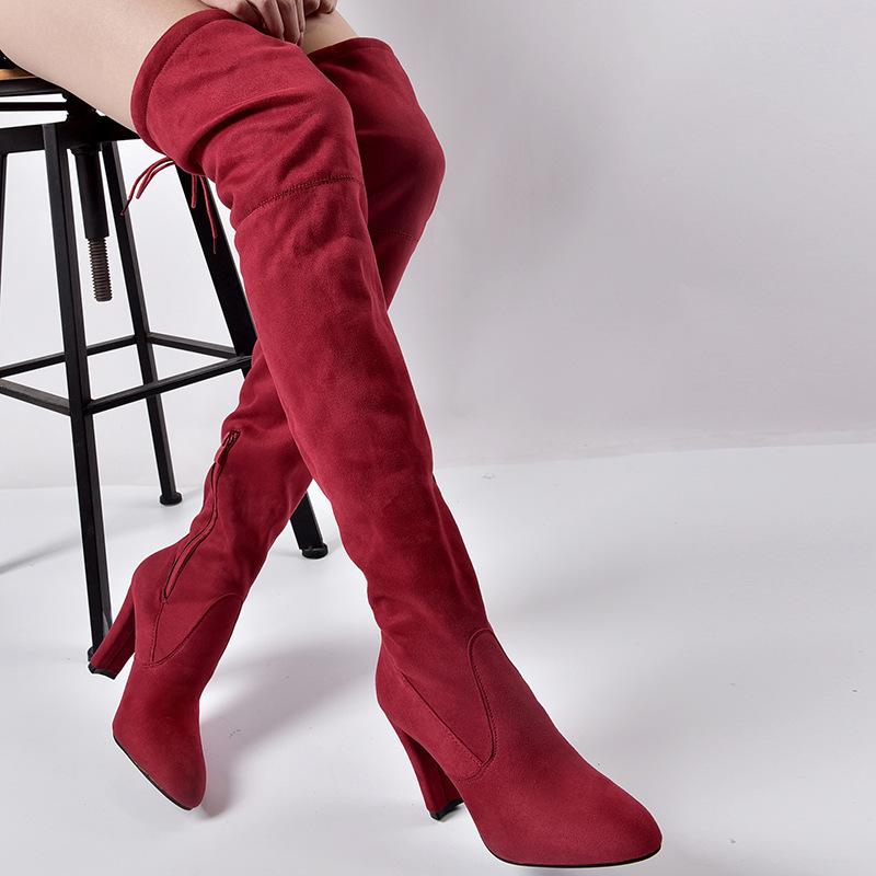 Over the knee heeled boots elastic suede long boots thigh high boots