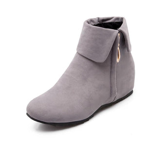 Women fashion turn down side zipper short flat boots