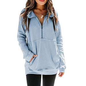 Women solid color sweatshirt half zip pullovers with pocket