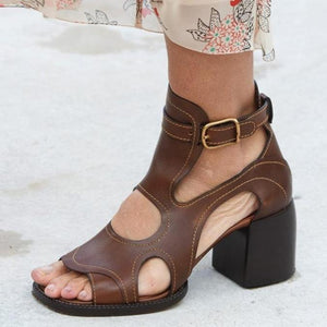 Women summer peep toe buckle ankle strap hollow chunky sandals