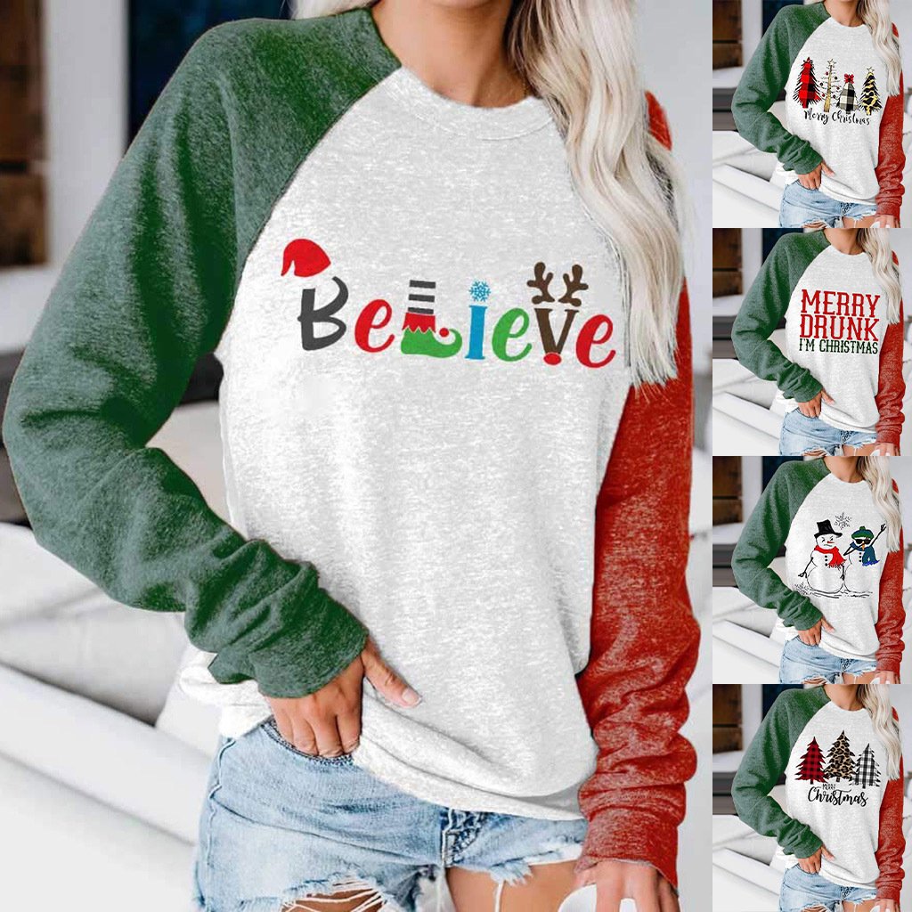 Women's printed pullover Chritmas crewneck sweatshirts fall/winter loose long sleeve tops