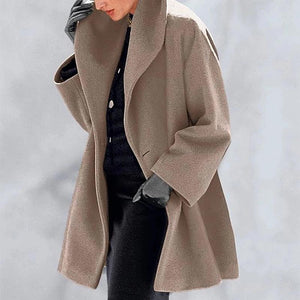 Women winter fall hooded shawl collar solid color cocoon coat