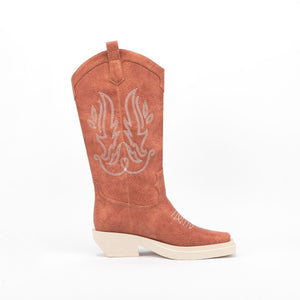 Women cowboy boots embroidered chunky heel square toed boots slip-on