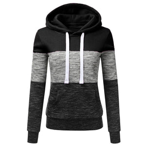 Women winter fall color block long sleeve hoodie sweatshirt