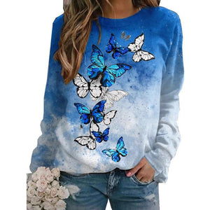 Women cute winter autumn pullover butterfly graphic crewneck sweatshirt