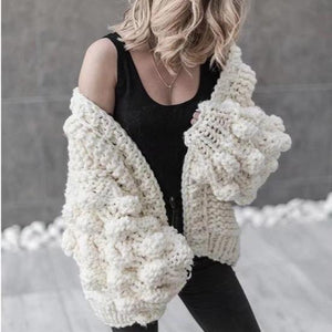 Women's balloon sleeve cardigan sweater fashion knit popcorn sweater