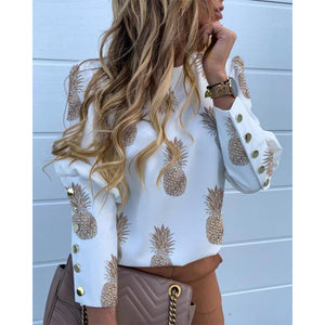 Women metal buttons long sleeve slim fit crew neck fashion tops