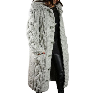 Women long knitted button up duster cardigan