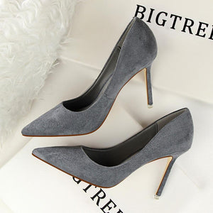 Women suede pointed toe stiletto heels | Daily woking heels | shallow sexy shoes