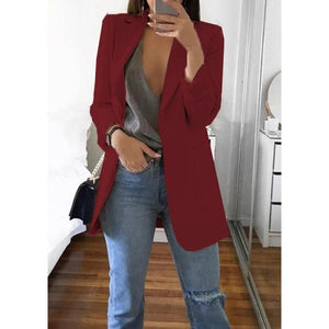 Women slim fit turn-down collar long sleeve business suit overcoat