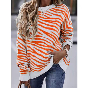 Women crewneck stripe printed long sleeve tye die sweatshirt