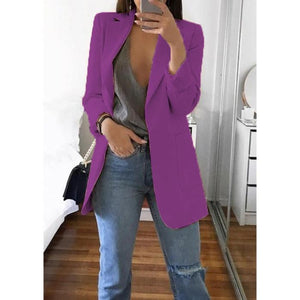 Women slim fit long sleeve turn-down collar suit overcoat