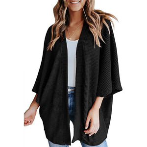 Women casual bubble half sleeve solid color knitted cardigan