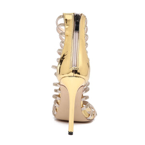 Women sparkly rhinestone gold stiletto high heel strappy heels