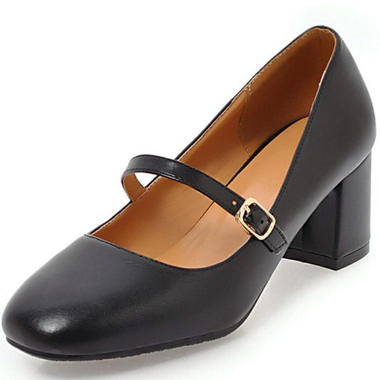 Women vintage slip on round toe buckle strap chunky heel sandals