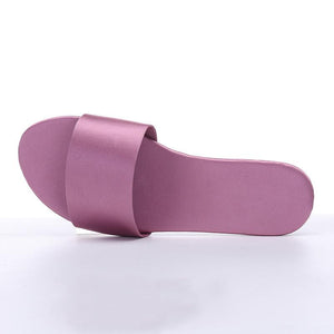 Women flat slide solid color one 
strap pink sandals