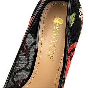 Women embroidered flowers pointed toe stiletto high heels