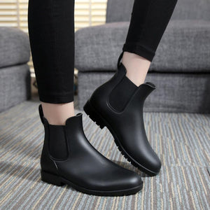 Women Chelsea Antiskid Short Flat Heel Pure Color New Fashion Platform Rain Boots