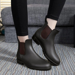 Women Chelsea Antiskid Short Flat Heel Pure Color New Fashion Platform Rain Boots
