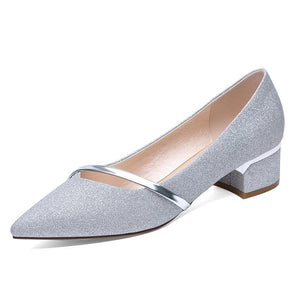 Women pointed toe shallow fashion strap chunky low heels