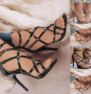 Women criss cross strappy back zipper stiletto heels