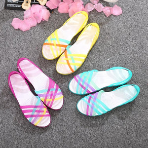 Women rainbow jelly strappy summer beach hollow slip on sandals