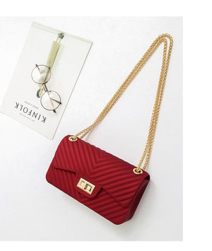 Women Frosted Jelly Shoulder Bag Fashion Small Bag V-chain Candy Color Female Clutch