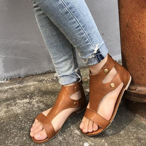 Women solid color open toe hollow breathable flat gladiator sandals