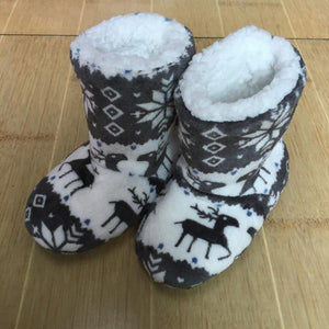 Winter Coral Fleece Indoor Yoga Lining Faux Fur Warm Home Christmas Deer Print Women Slippers